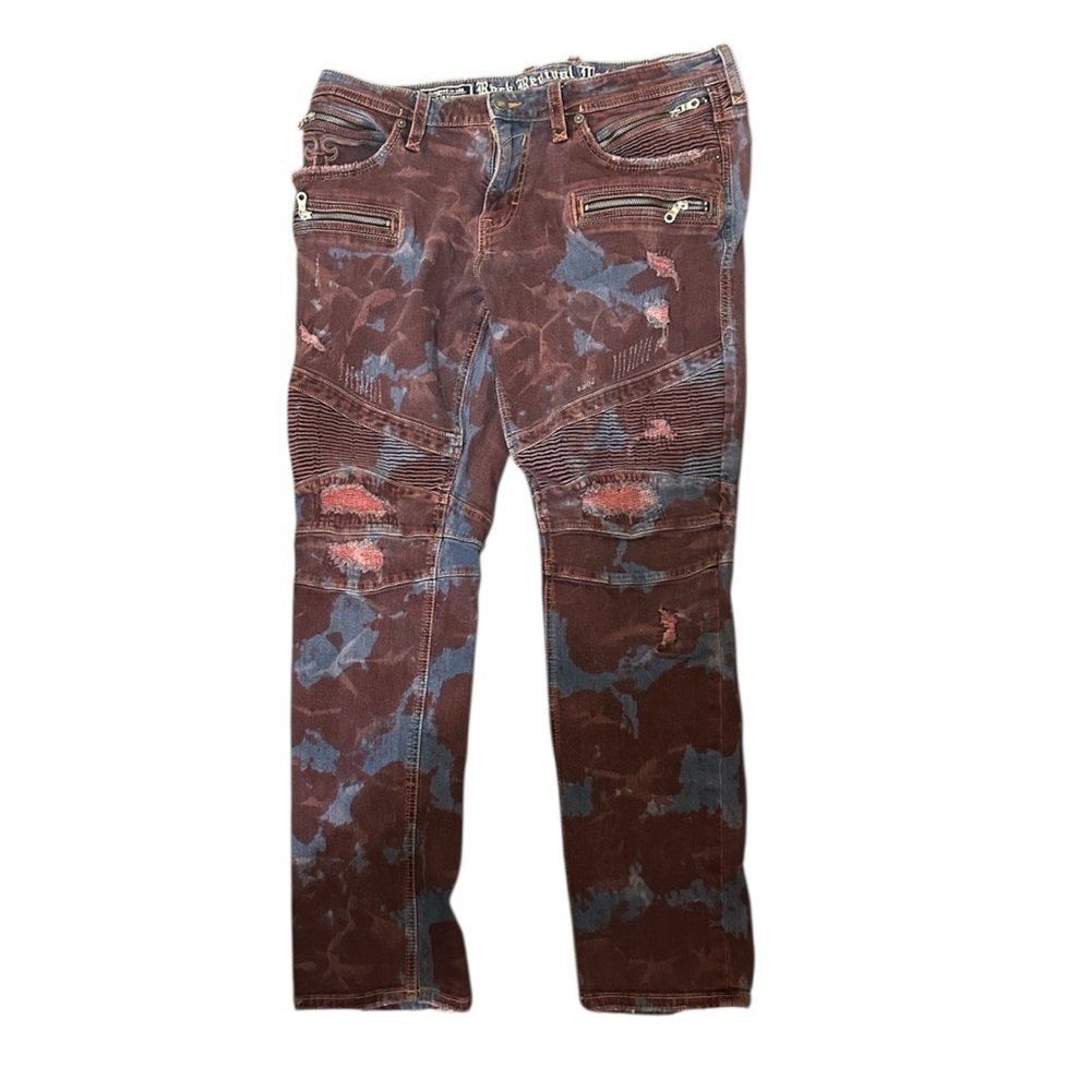 Rock n rival moto bike jeans distressed acid wash zipper knee grunge y2k mens 38